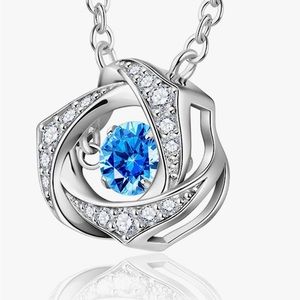Silver Chain Necklace for Women,Shaking Blue Diamond Birthstone Heartbeat
